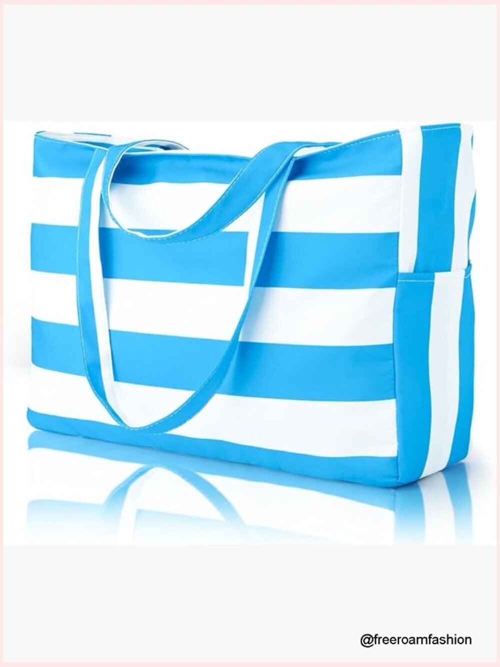 Large Foldable Waterproof Beach Tote Bag with Zipper Pockets for Travel